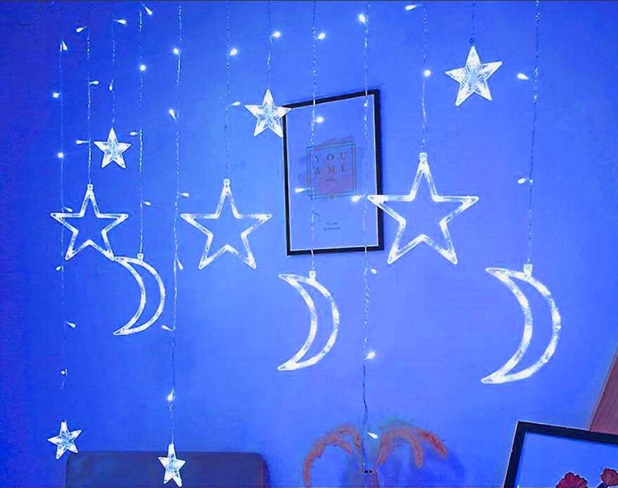 Karácsonyi Éjeli Fényfüggöny Éjeli Hold és Csillag, 2.5 m, 120 LED, Hidegfehér - Image 2