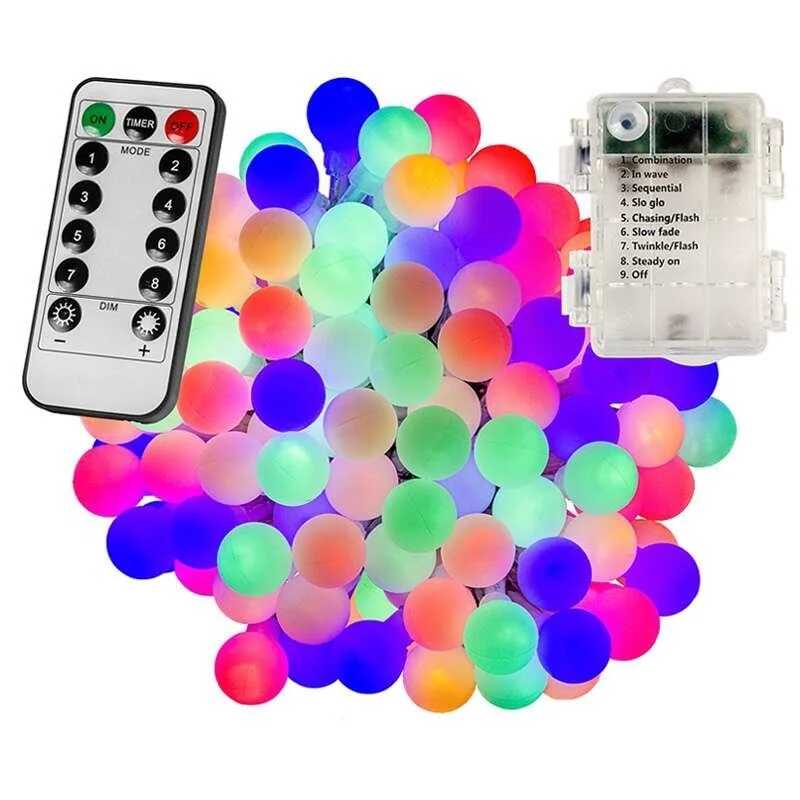 Aigostar elemes Dekoratív LED Fényfüzér, gömb izzó lánc karácsonyi fényfüzér 5 méteres, 50 LED, rgb Színes led