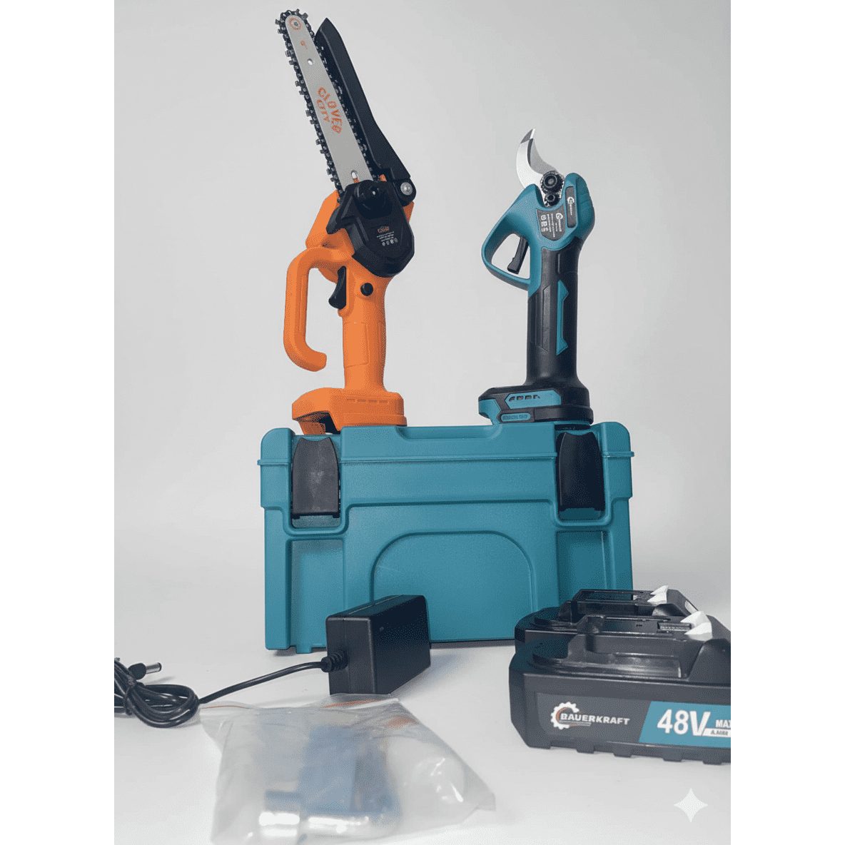 Akkumulátoros metsző olló és fűrész készlet 2db 48v akkumulátorral - Image 8