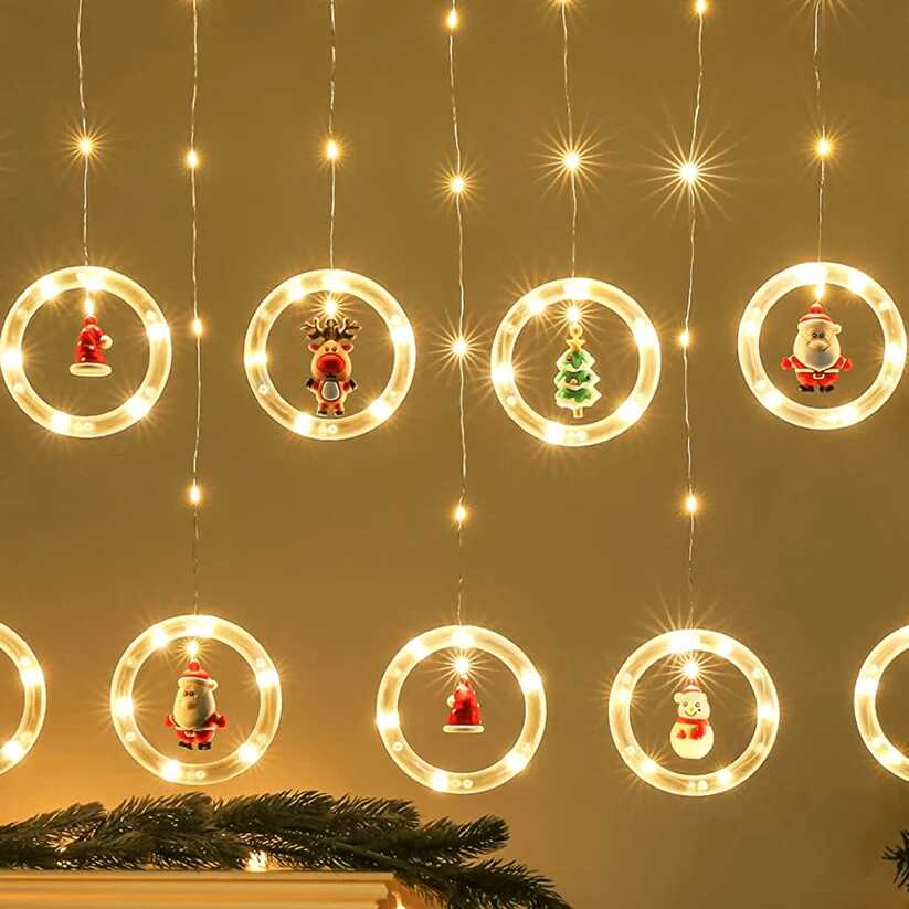 Karácsonyi Kör Fényfüggöny 10 db Gyűrűvel, 3 m x 0.6 m, Melegfehér, Karácsonyi Mintákkal - Image 14