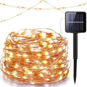 Karácsonyi Napelemes 10 méteres drót fényfűzér melegfehér 200 led