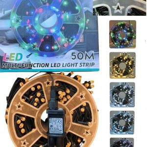 50 méteres BIG led Karácsonyi fényfűzér, Égősor Melegfehér Nagy ledekkel , 8 funkciós kül és beltéri élénk szín IP44 X0733