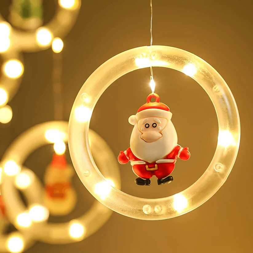 Karácsonyi Kör Fényfüggöny 10 db Gyűrűvel, 3 m x 0.6 m, Melegfehér, Karácsonyi Mintákkal - Image 15