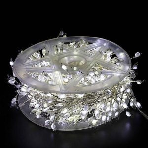 Karácsonyi Drótfüzér 100 m, Szuper Sűrű, Hidegfehér, Élénk Fényű, XXXL Tekercs távirányítóval 8 funkciós