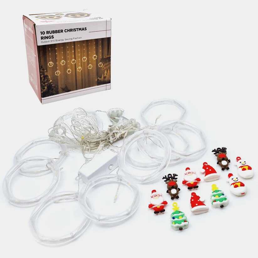 Karácsonyi Kör Fényfüggöny 10 db Gyűrűvel, 3 m x 0.6 m, Melegfehér, Karácsonyi Mintákkal - Image 16