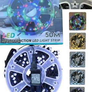 50 méteres BIG led Karácsonyi fényfűzér, Égősor Hideg fehér Nagy ledekkel, 8 funkciós kül és beltéri élénk szín IP44 X0733