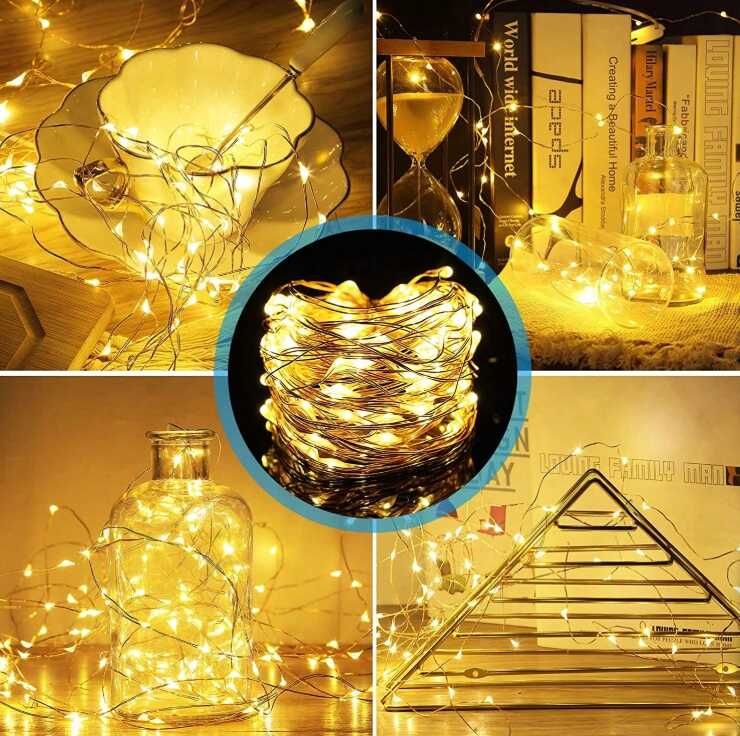 Aigostar elemes Drót Dekorációs Fényfűzér karácsonyfa égősor 5 méter 50 led Melegfehér beltéri