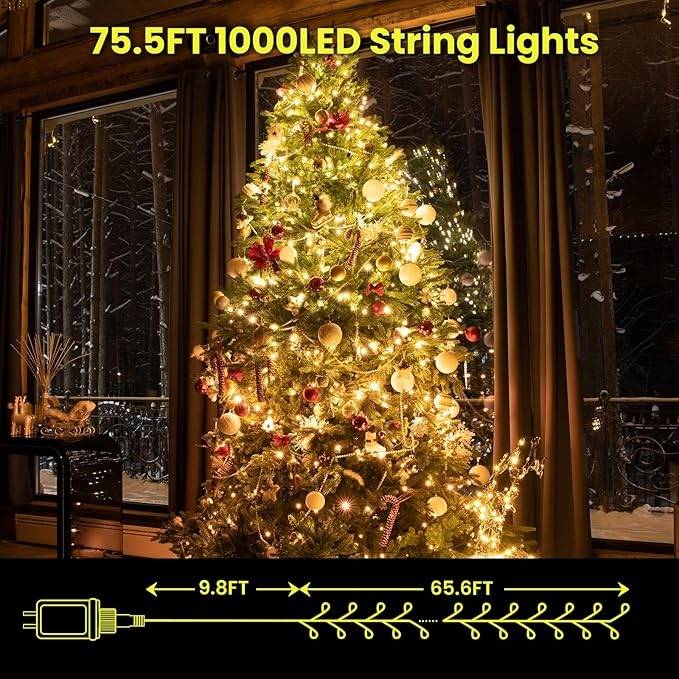 Karácsonyi Drótfüzér 100 m, Szuper Sűrű, Melegfehér, Élénk Fényű, XXXL Tekercs távirányítóval 8 funkciós - Image 7