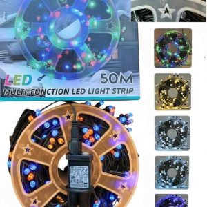 50 méteres BIG led Karácsonyi fényfűzér, Égősor RGB színes Nagy ledekkel, 8 funkciós kül és beltéri élénk szín IP44 X0733