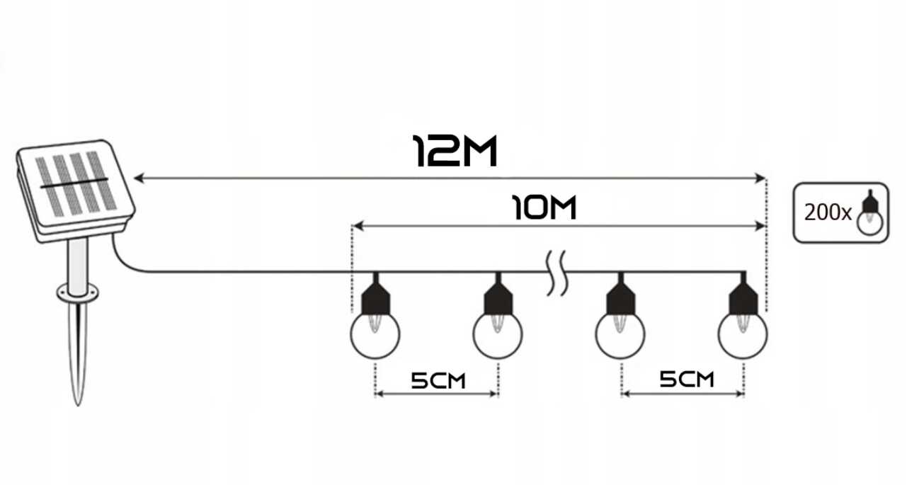 Karácsonyi Napelemes 10 méteres drót fényfűzér melegfehér 200 led - Image 10