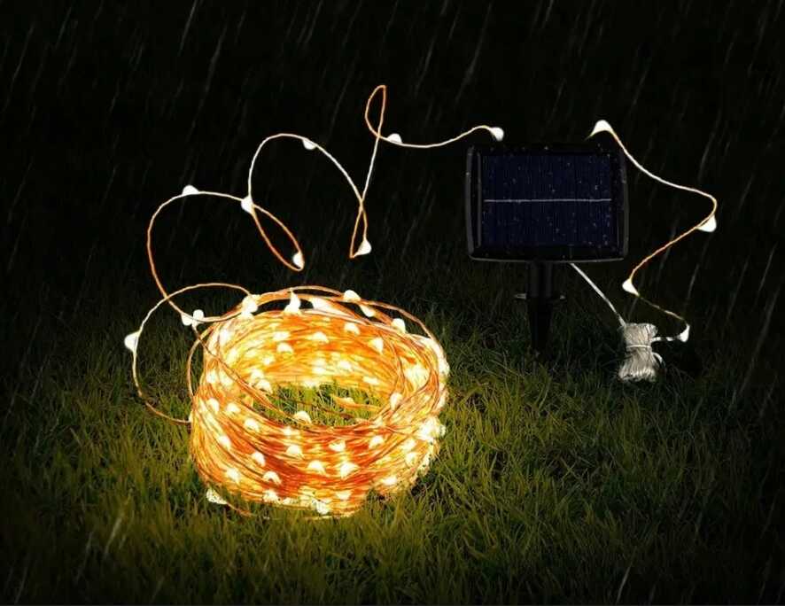 Karácsonyi Napelemes 10 méteres drót fényfűzér melegfehér 200 led - Image 11