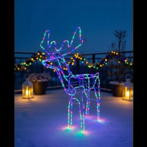 Karácsonyi 3D LED-es mozgó rénszarvas, 120 cm, kül- és beltéri karácsonyi dekoráció RGB színes 220 v