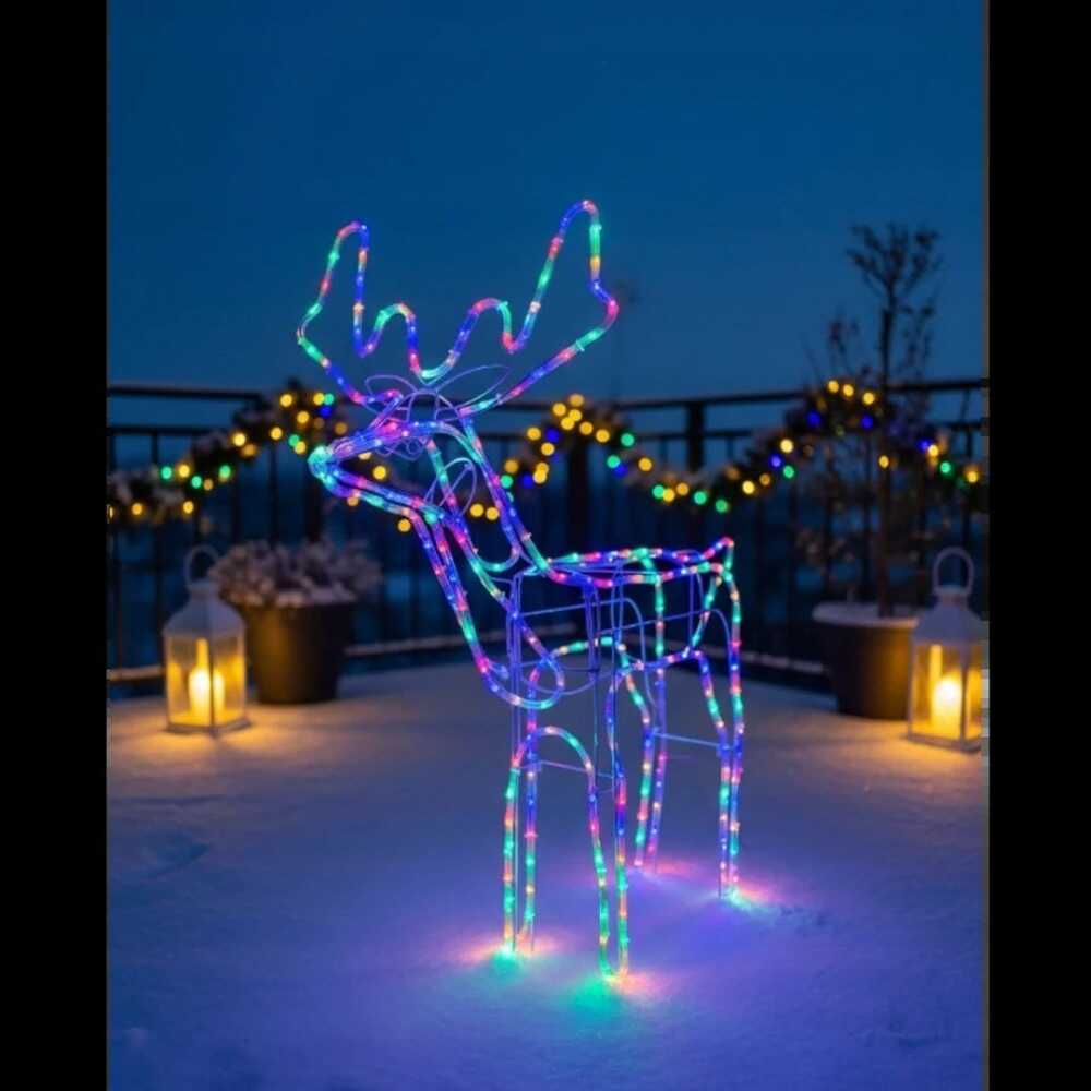Karácsonyi 3D LED-es mozgó rénszarvas, 120 cm, kül- és beltéri karácsonyi dekoráció RGB színes 220 v
