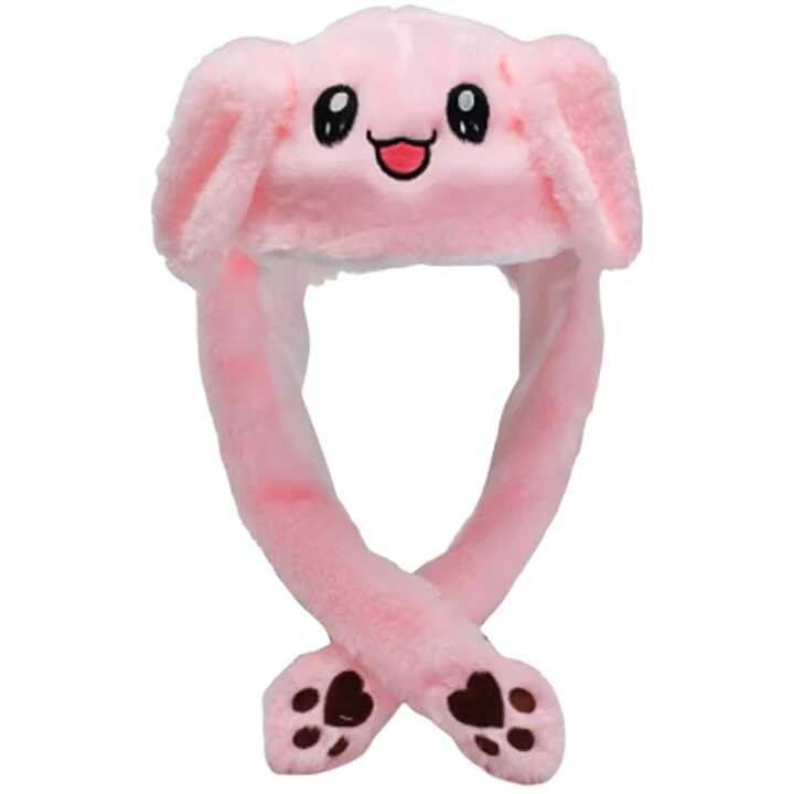 Rózsaszín nyuszis plüss sapka , mozgatható fülekkel