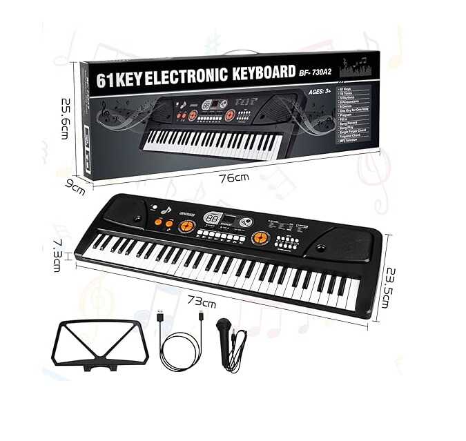 Hordozható gyermekzongora kottatartóval és mikrofonnal , 61 billentyű ,LCD kijelzővel és USB bemenet