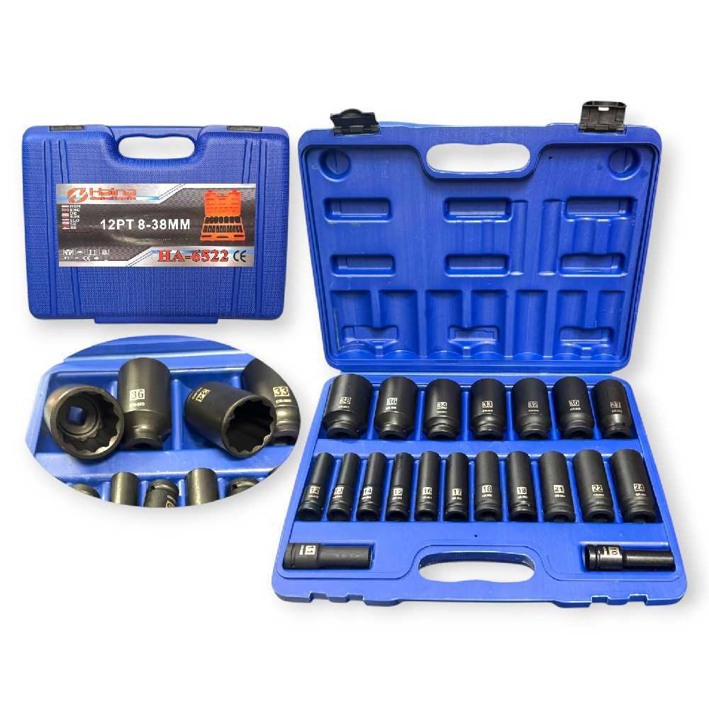 Haina HB-6522 Hosszított Dugókulcs Készlet 12 Csillagos – 20 Részes, 1/2″ Csatlakozású
