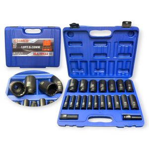 Haina HB-6522 Hosszított Dugókulcs Készlet, 20 részes, 1/2″, 8-38 mm, Cr-V Acél