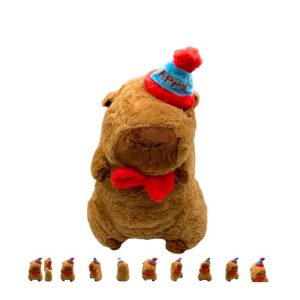 Kalapos Capybara plüss , piros csokornyakendővel , 40 cm