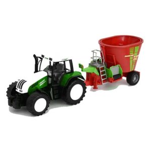 Mezőgazdasági játék traktor takarmánykeverő utánfutóval , 60 cm
