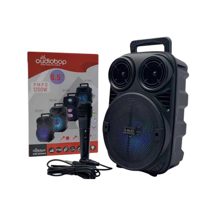 Audiobop BK-3381 Hordozható Bluetooth Hangszóró, 1200W PMPO, Karaoke Mikrofon, RGB Fény - Image 2