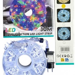 30 méteres Karácsonyi fényfűzér Égősor Hideg fehér , 8 funkciós kül és beltéri élénk szín IP44 X0726