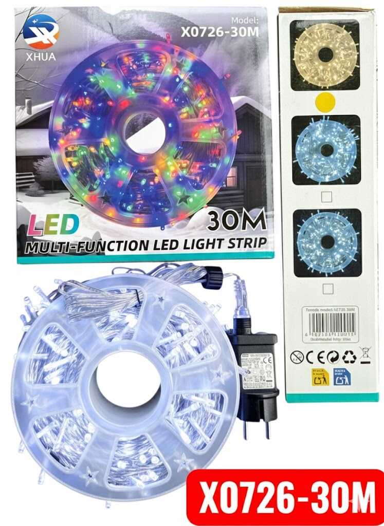 30 méteres Karácsonyi fényfűzér Égősor Hideg fehér , 8 funkciós kül és beltéri élénk szín IP44 X0726