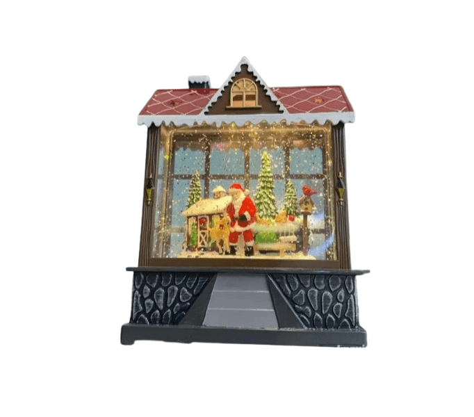 Mikulás mézeskalács Házikó karácsonyi Hógömb, zenélő, led világitással 20 cm karácsonyi dekoráció