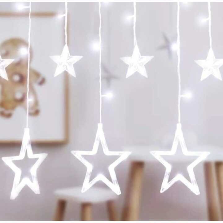 Karácsonyi Fényfüggöny (12 Csillag), 2.5 méter 120 led, Melegfehér, Bővíthető, 8 Programos - Image 6