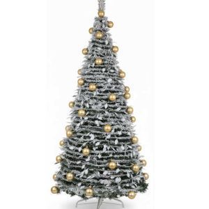 Fényvarázs Összecsukható Harmónika Hófenyő, Karácsonyfa Műfenyő 180 cm, Beépített LED Világítással és Aranyszínű Díszekkel