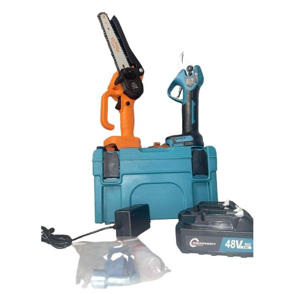 Akkumulátoros metsző olló és fűrész készlet 2db 48v akkumulátorral