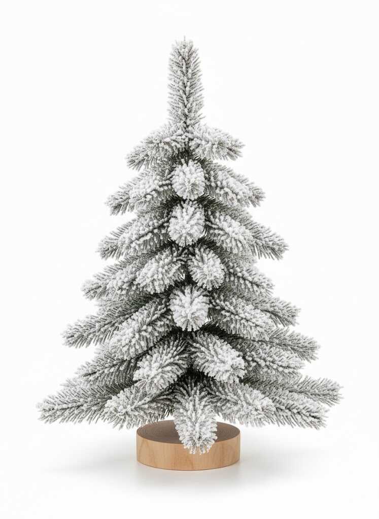 Zúzmarás Mini Karácsonyfa, műfenyő asztali díszfenyő 30 cm, Havas, zöld Fa Talppal