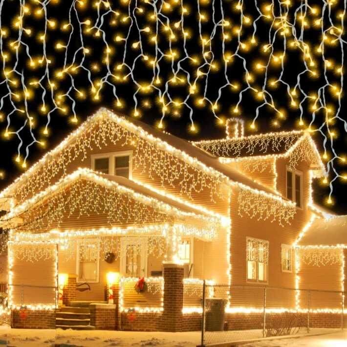 Aigostar Elemes Karácsonyi Jégcsap LED Fényfüzér, 15 m, 300 LED, kültéri, melegfehér 8 programos - Image 7