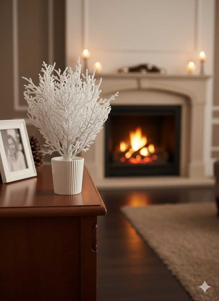 Hópihe asztali karácsonyi dekoráció, 60 cm, fehér, bordázott cserépben - Image 2