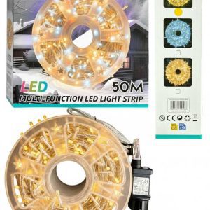 50 méteres Karácsonyi fényfűzér, Égősor Melegfehér, 8 funkciós kül és beltéri élénk szín ip44 X0724