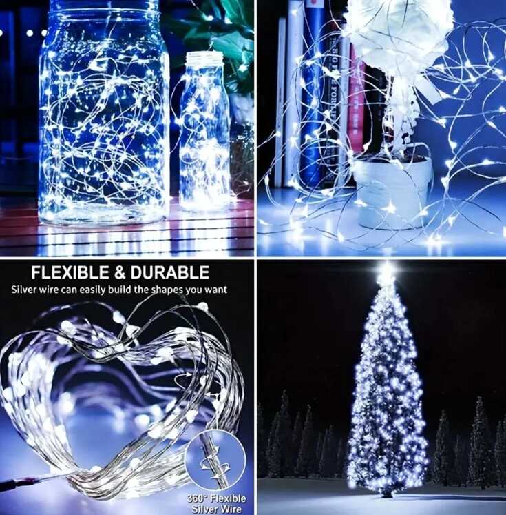 Aigostar elemes Drót Dekorációs Fényfűzér karácsonyfa égősor 5 méter 50 led hidegfehér beltéri