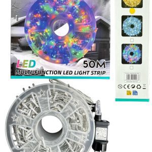 50 méteres Karácsonyi fényfűzér Égősor RGB színes, 8 funkciós kül és beltéri élénk szín IP44 X0724