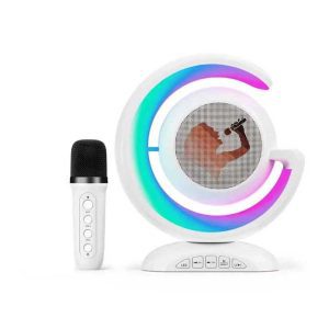 YS-110 Karaoke hangszóró 1db vezeték nélküli mikrofonnal, fénnyel, fehér