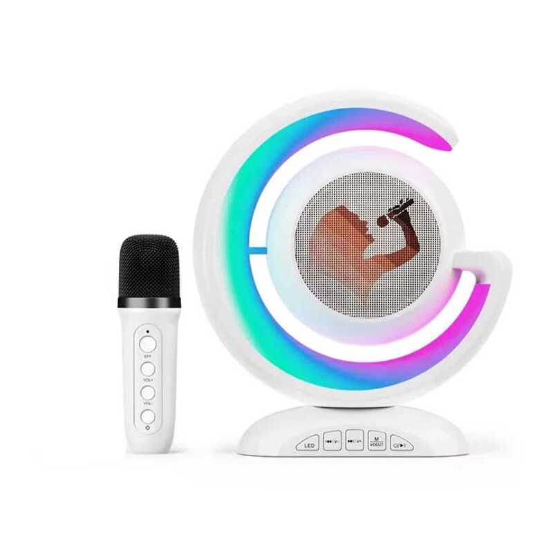 YS-110 Karaoke hangszóró 1db vezeték nélküli mikrofonnal, fénnyel, fehér