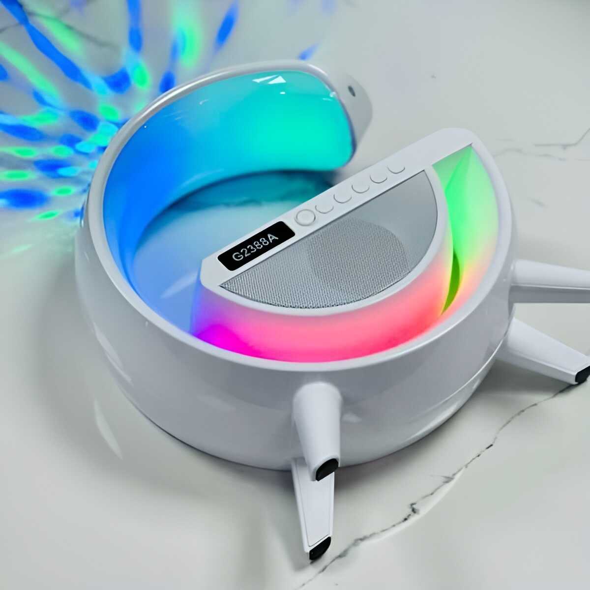 G2388A Multifunkciós G Éjszakai fény, vezeték nélküli töltő, ébresztőóra és hangszóró, Fehér - Image 2