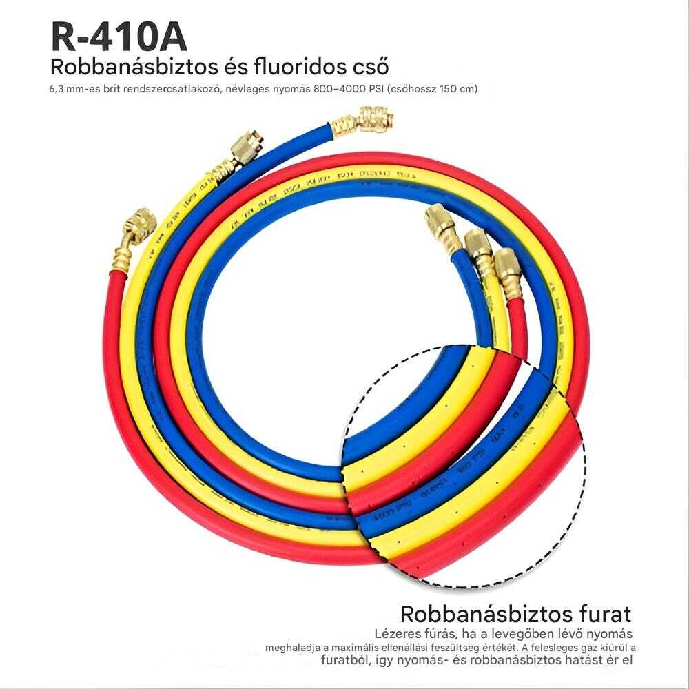 Haina HA-2103 Klímaszerelő Nyomásellenőrző Készlet, 2500 PSI, R410A/R22/R134A Kompatibilis - Image 2