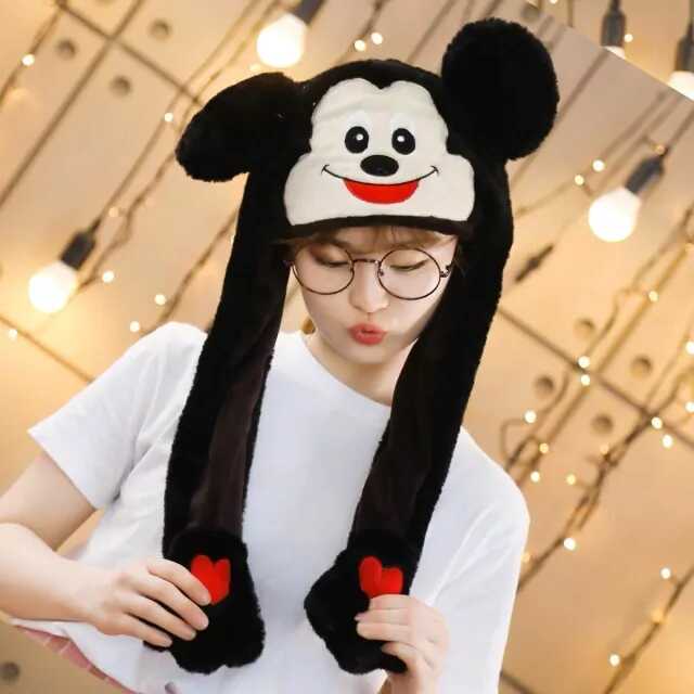 Egérkés fekete plüss sapka , mozgatható fülekkel - Image 2