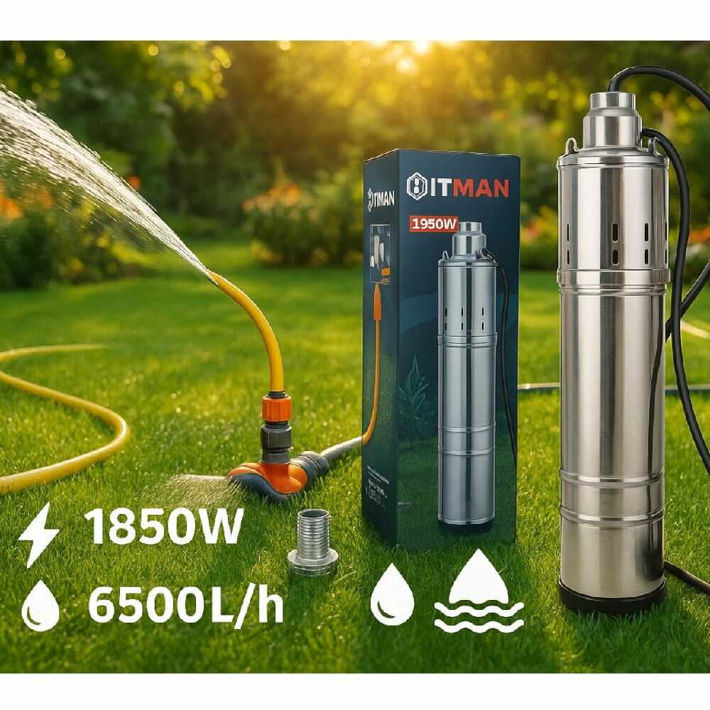 Hitman SP6833 Mélykúti Csőszivattyú 1850 W, 6500 l/óra vízszállítás 35m szívómélységgel - Image 2