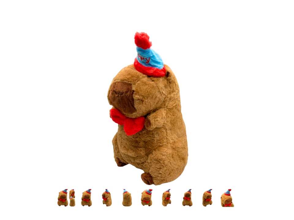 Kalapos Capybara plüss , piros csokornyakendővel , 40 cm - Image 2