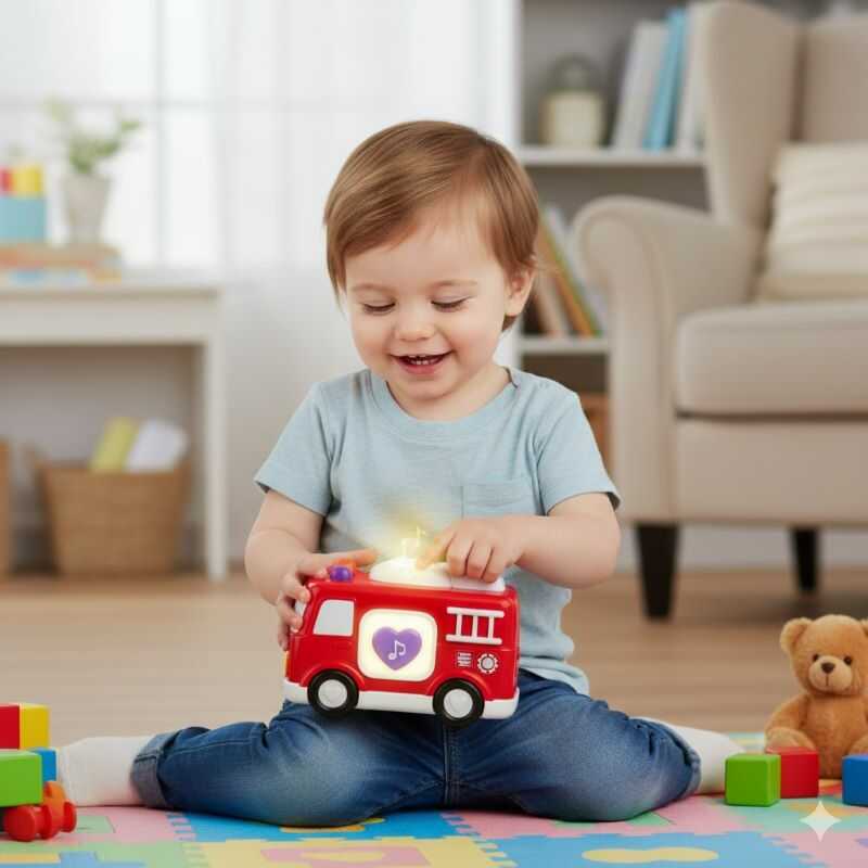 Plüss tűzoltó autó , zenél és nyugtató hangot ad ki - Image 3