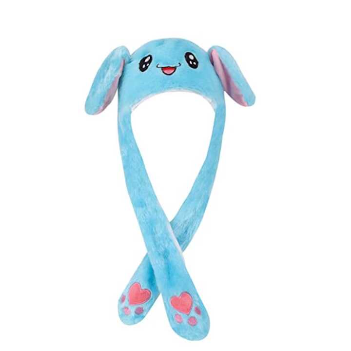 Kék nyuszis plüss sapka mozgatható fülekkel
