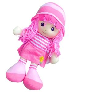 Rózsaszín plüss / rongy baba , 30 cm