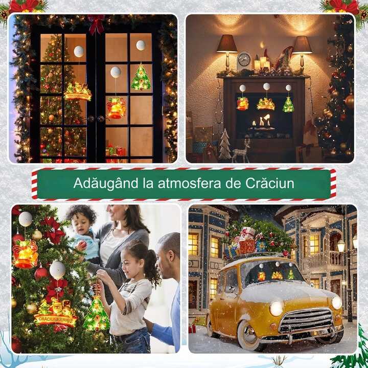 Aigostar Ledes Ablak- és Karácsonyfa Dekoráció, "Merry Christmas" felirattal, elemes mikulás mintával melegfehér 30 cm - Image 4