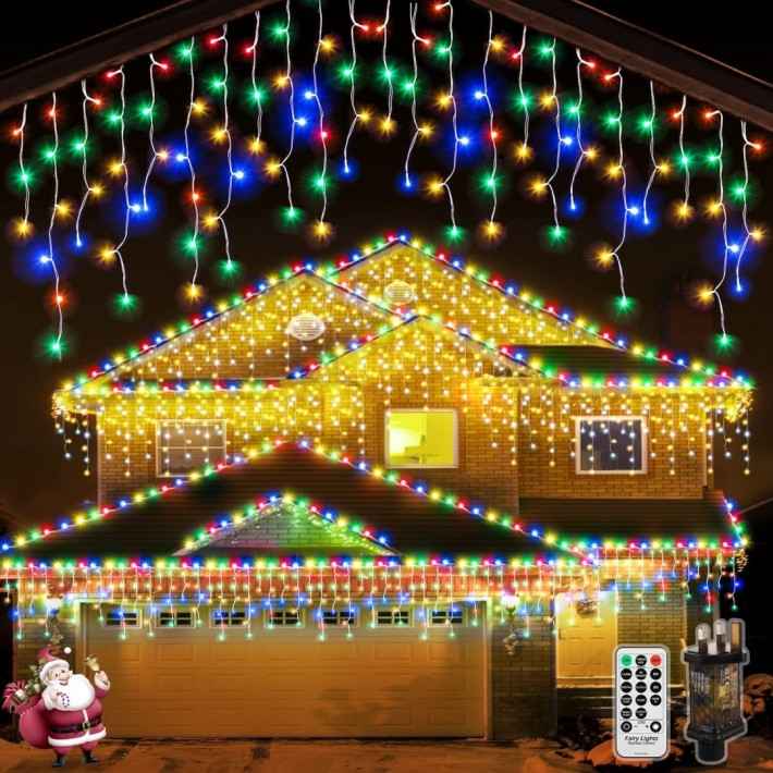 Karácsonyi Jégcsap LED Fényfüzér, 30 méteres, 600 LED, Színes kültéri ip 44 610W - Image 3