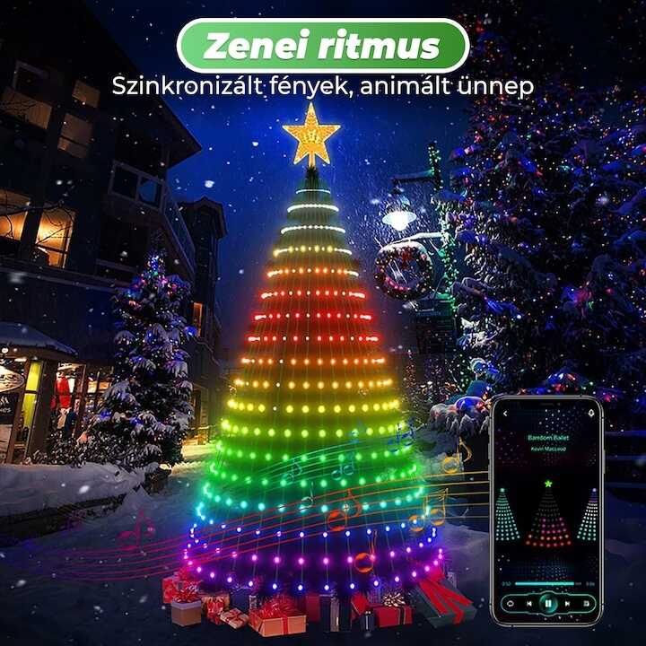 Okos LED Karácsonyfa Fényfüzér Diszvilágítás (1.65 m, 204 LED), RGB, Applikációvalés távirányítóval Vezérelhető - Image 4