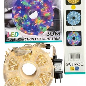 30 méteres Karácsonyi fényfűzér Égősor Melegfehér, 8 funkciós kül és beltéri élénk szín IP44 X0726